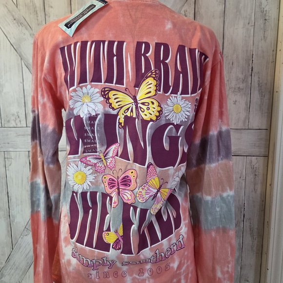 NWT Simply Southern Long Sleeve Tee - Coral and Purple - Picture 3 of 6